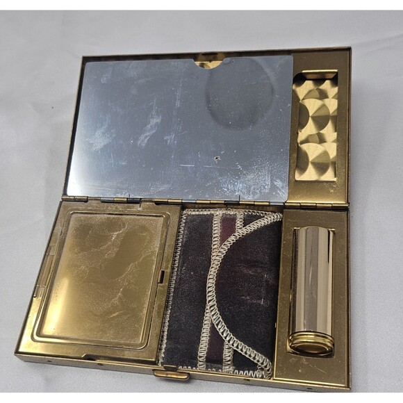 Vintage Elegant Rhinestone Powder Compact Lipstick Makeup Cig/Money Mirror Case - Picture 11 of 16